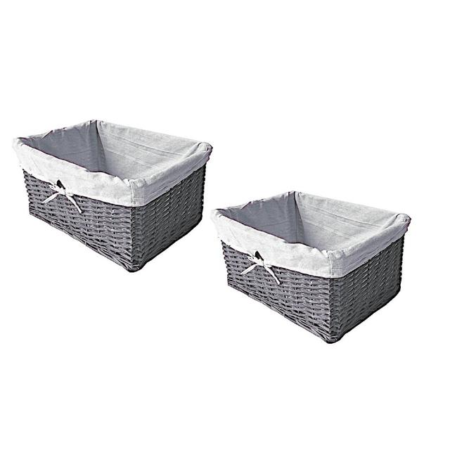 Wicker 2 Piece Basket Set (Set of 2) Brambly Cottage Colour: Grey, Size: 12cm H x 32cm W x 22cm D on Productcaster.