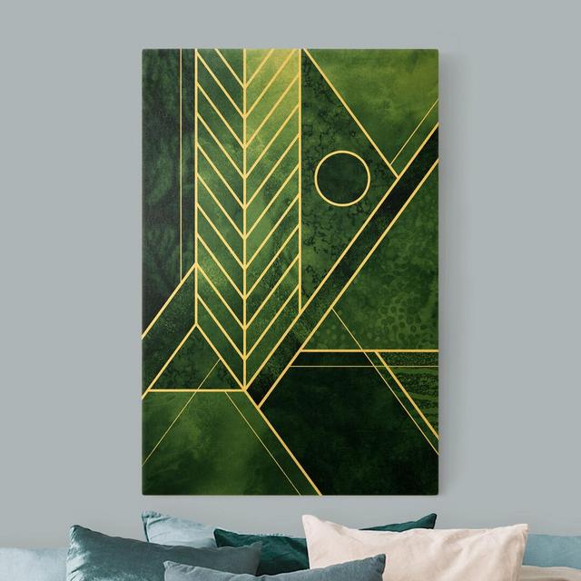 Golden Geometry - Emerald - Wrapped Canvas Painting Canora Grey Size: 90cm H x 60cm W on Productcaster.