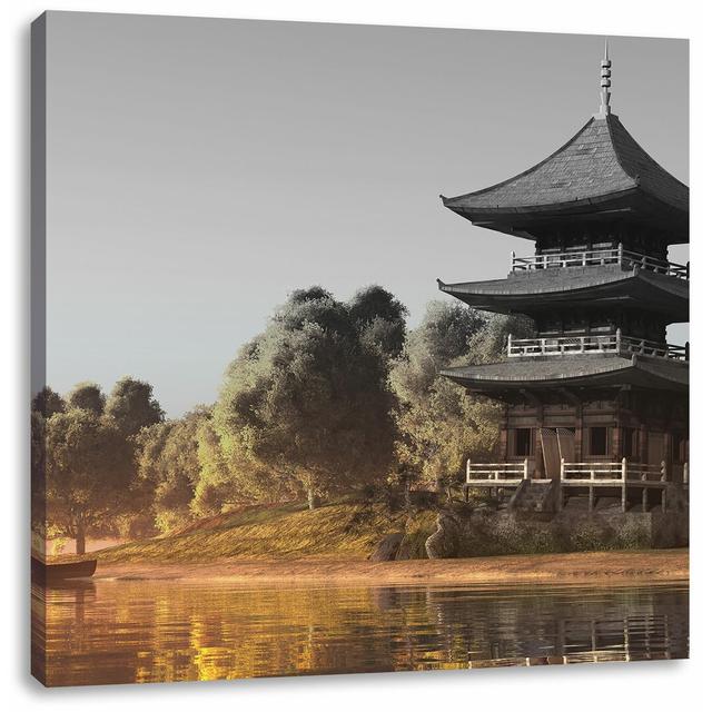 Leinwandbild Prachtvoller asiatischer Tempel an See East Urban Home Größe: 70 cm H x 70 cm B on Productcaster.