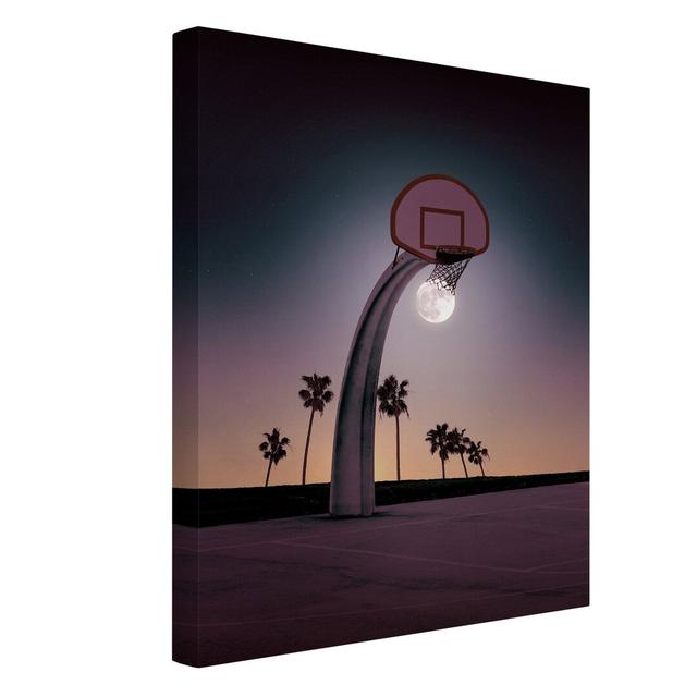 Basketball with the Moon - Wrapped Canvas Photograph Print Bay Isle Home Size: 80cm H x 60cm W, Format: Canvas on Productcaster.