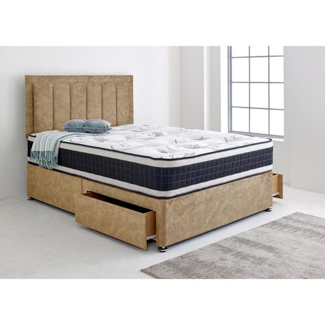 Divan Bed with Stripe 24" Headboard with 2x Drawers Same Side 17 Stories Size: Small Single, Colour: Mink, Storage Type: Without Drawer on Productcaster.