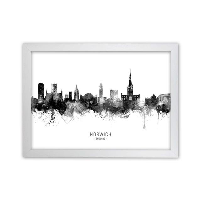 Norwich England Skyline Black White City Name by Michael Tompsett - Print Latitude Run Format: White Framed, Size: 46cm H x 63cm W x 3cm D on Productcaster.