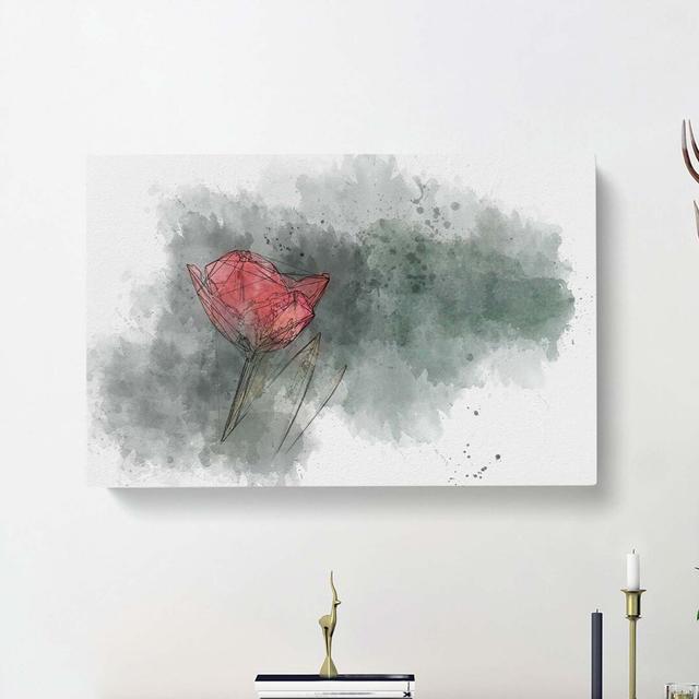 Lone Red Tulip In Abstract - Wrapped Canvas Print East Urban Home Size: 35cm H x 50cm W x 3cm D on Productcaster.