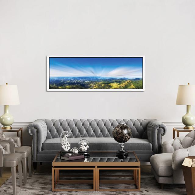 Sunset over Field Panorama by Glauco Meneghelli - Panoramic Painting on Canvas Ebern Designs Format: White Floater Frame, Size: 50.8cm H x 152.4cm W x on Productcaster.