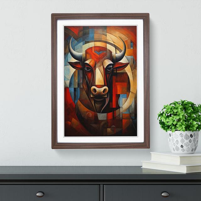 Taurus Zodiac Cubism Happy Larry Frame Colour: Walnut, Size: 46cm H x 34cm W x 2cm D on Productcaster.