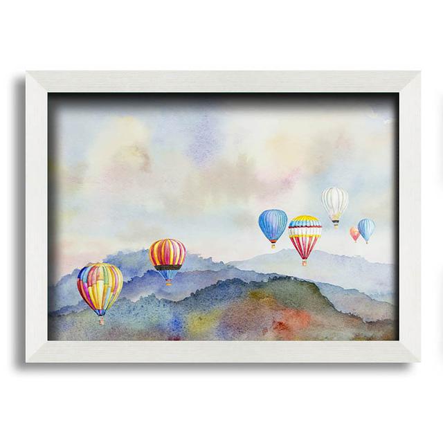 Hot Air Balloons In The Valley Framed Print Ophelia & Co. Size: 59.7cm H x 84.1cm W x 10cm D, Format: White Framed Paper on Productcaster.