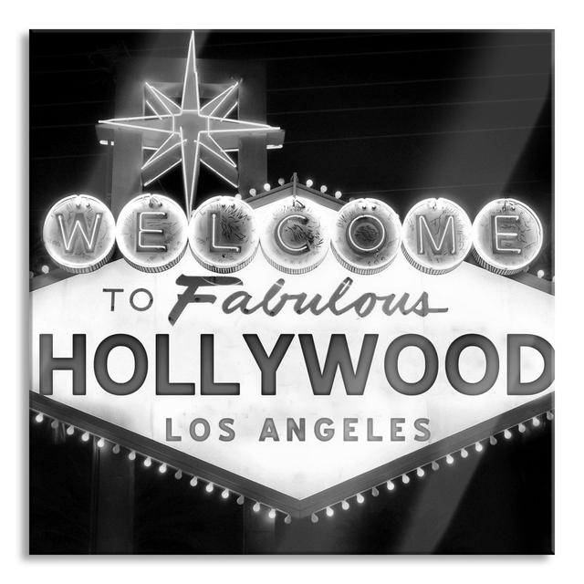 Hollywood Welcome Sign - No Frame Print on Glass Ebern Designs Size: 80cm H x 80cm W x 0.4cm D on Productcaster.