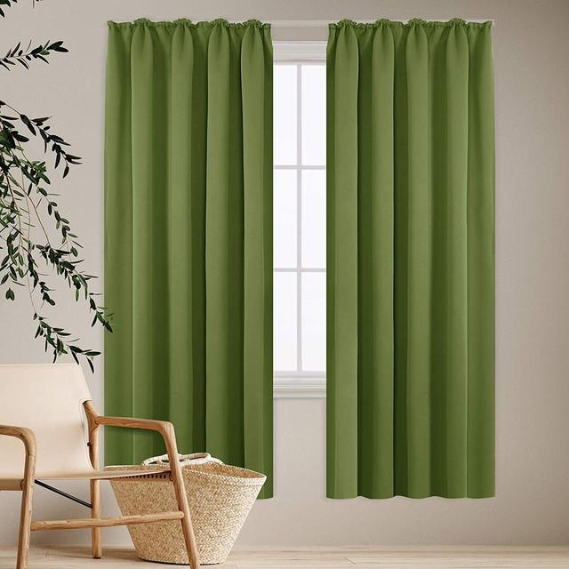 Deavin Polyester Blackout Rod Pocket Curtain Pair (Set of 2) Ebern Designs Colour: Green, Panel Size: Width 140 x Drop 175cm on Productcaster.