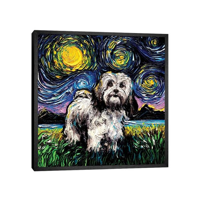 Lhasa Apso Night by Aja Trier - Painting on Canvas Ebern Designs Format: Black Framed, Size: 93.98cm H x 93.98cm W x 3.81cm D on Productcaster.