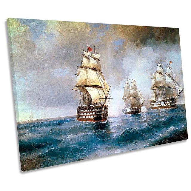 Ivan Aivazovsky Brig Mercury Attacked Picture CANVAS WALL ART Print Longshore Tides Size: 61cm H x 91.4cm W x 4cm D on Productcaster.