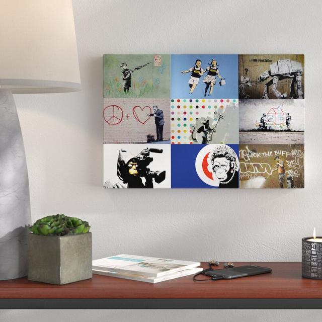 Montage IV by Banksy - Wrapped Canvas Graphic Art Print East Urban Home Size: 71 cm H x 107 cm W x 4 cm D on Productcaster.