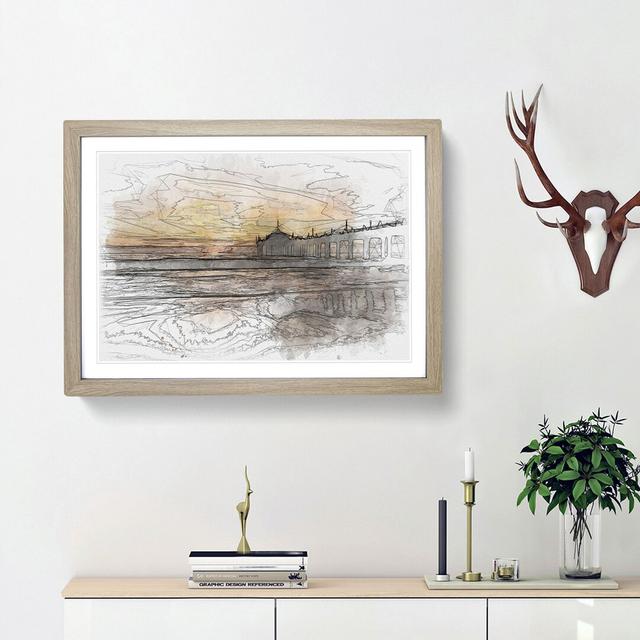 Sunset Behind the Pier Sketch - Picture Frame Graphic Art Print East Urban Home Frame Option: Oak Framed, Size: 62cm H x 87cm W x 2cm D on Productcaster.