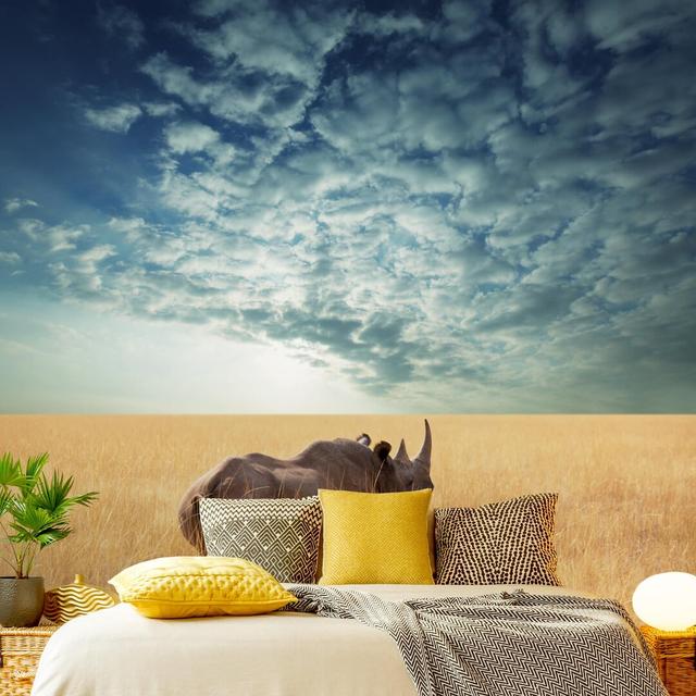 Rhino in the Savannah 3.36m x 3.36m Textured Matte Peel & Stick Wall Mural East Urban Home on Productcaster.