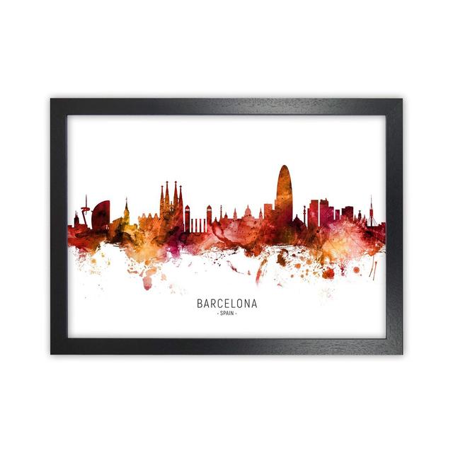 Barcelona Spain Skyline Red City Name by Michael Tompsett - Graphic Art Ebern Designs Size: 46cm H x 63cm W x 3cm D, Format: Black Framed on Productcaster.