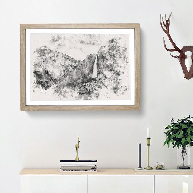 Waterfall In Yosemite Watercolour - Picture Frame Graphic Art East Urban Home Size: 45cm H x 63cm W x 2cm D, Frame Option: Oak on Productcaster.