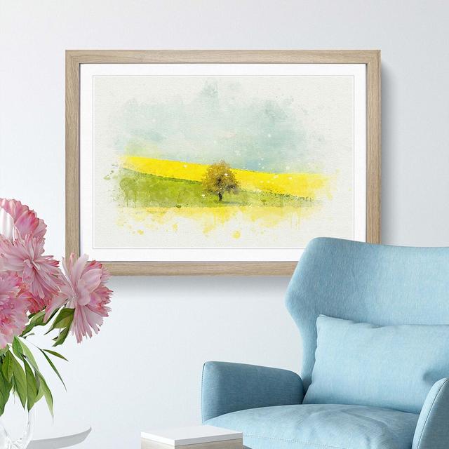 Lone Tree in a Yellow Meadow in Abstract - Picture Frame Graphic Art Print East Urban Home Frame Option: Oak, Size: 60cm H x 91cm W x 2cm D on Productcaster.