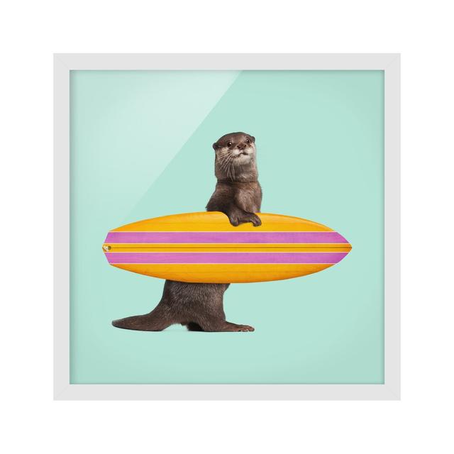 Picture With Frame - Jonas Loose - Otter With Surfboard - Square 1:1 Maturi Size: 30cm H x 30cm W x 2cm D, Frame Option: White Framed on Productcaster.