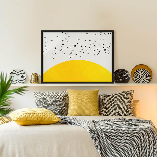 Flock Of Birds In Front Of Yellow Sun - Single Picture Frame Print Ebern Designs Size: 50cm H x 70cm W x 2cm D, Format: Black, Matte Colour: No Matte on Productcaster.