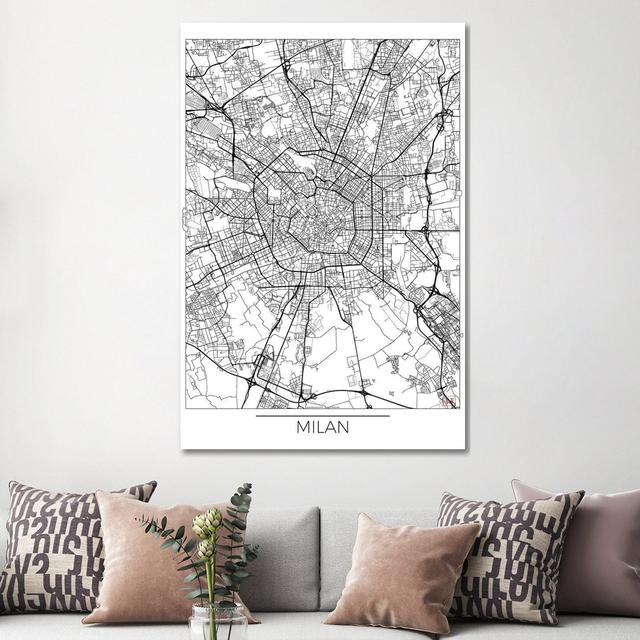 Milan Minimal Urban Blueprint Map by Hubert Roguski - Wrapped Canvas Painting Borough Wharf Size: 152.4cm H x 101.6cm W x 3.8cm D on Productcaster.