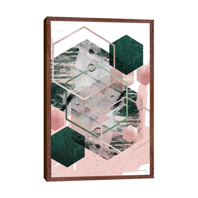 Pink Green Geo Hex by Urban Epiphany - Print on Canvas Ebern Designs Size: 101.6cm H x 66.04cm W x 3.81cm D, Format: Classic Brown Wood Framed on Productcaster.