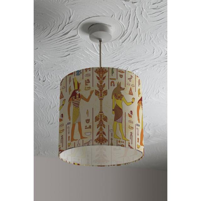 Egyptian Gods & Ancient Egyptian Hieroglyphs Cotton Drum Lamp Shade Bloomsbury Market Size: 22cm H x 25cm W x 25cm D, Colour: White/Yellow/Brown on Productcaster.