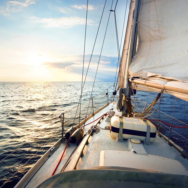 Sailing At Sunset - Wrapped Canvas Print Longshore Tides Size: 122cm H x 122cm W x 3.8cm D on Productcaster.