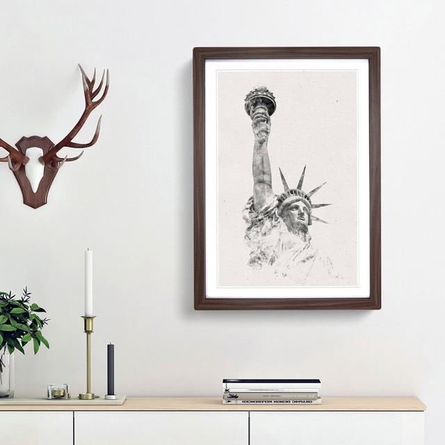 Statue of Liberty in New York City Abstract - Picture Frame Graphic Art Print East Urban Home Size: 87cm H x 62cm W x 2cm D, Frame Option: Walnut Fram on Productcaster.