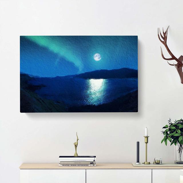 Full Moon During the Northern Lights - Wrapped Canvas Painting Pint East Urban Home Size: 40cm H x 60cm W x 3cm D on Productcaster.