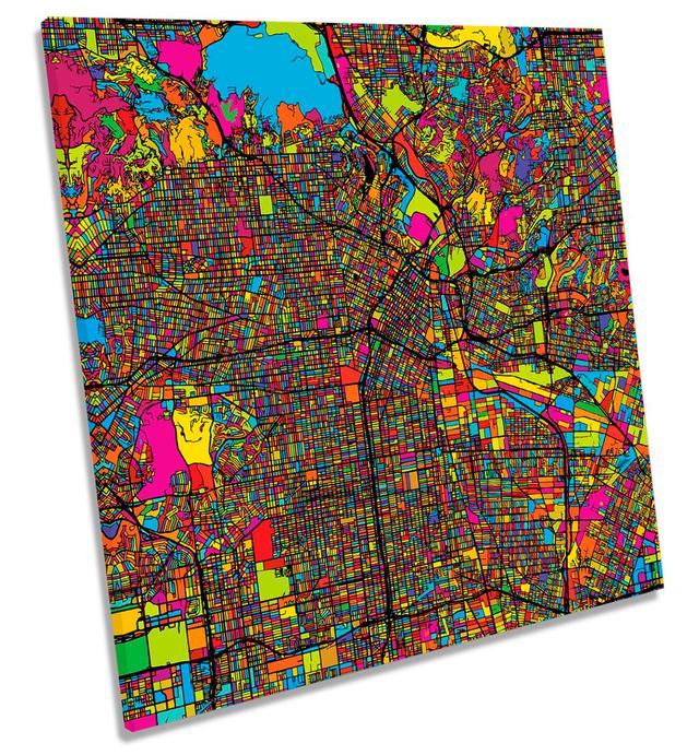 Los Angeles Modern Map - Wrapped Canvas Painting 17 Stories Size: 91.4cm H x 91.4cm W x 4cm D on Productcaster.