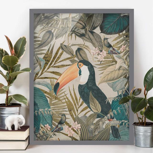 Vintage Collage - Toucan in the Jungle - Picture Frame Graphic Art Bay Isle Home Frame Option: Grey Framed, Size: 70cm H x 50cm W x 2cm D on Productcaster.