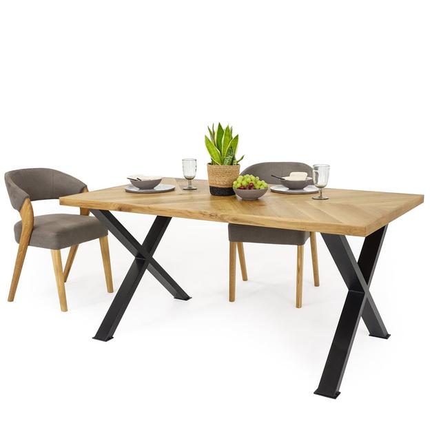 Oak Wood Dining Table With Steel Base Natur Pur Size: 75cm H x 140cm L x 80cm W, Table Top Colour: Natural Oil on Productcaster.