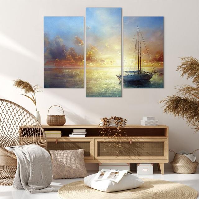 Sailboat West the Sun - 3 Piece Unframed Painting on Canvas Longshore Tides Size: 100cm H x 130cm W x 1.8cm D on Productcaster.