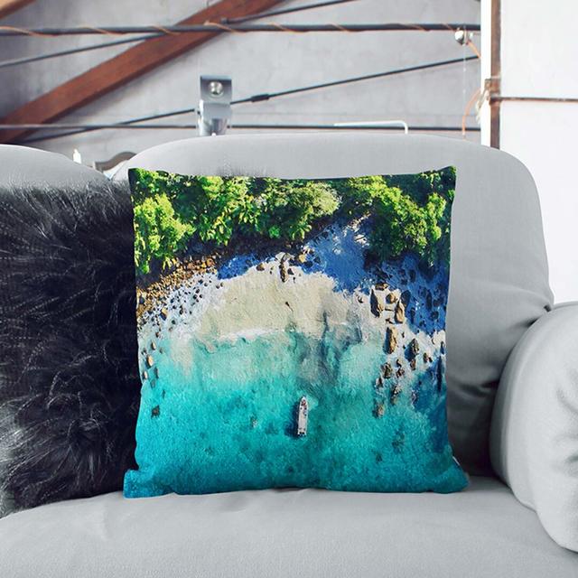 Boat by a Beach in the Seychelles Cushion with Filling East Urban Home Size: 40cm H x 40cm W x 15cm D on Productcaster.