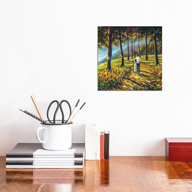 Loving Couple Are Walking Along Pathway Road In Sunny Park by Valery Rybakow - Wrapped Canvas Gallery-Wrapped Canvas Giclée ClassicLiving Size: 30.48c on Productcaster.