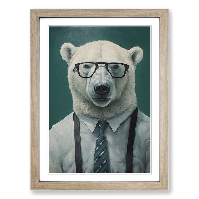 Polar Bear with Glasses Painting No.3 Happy Larry Format: Oak Framed, Size: 34cm H x 25cm W x 2cm D on Productcaster.