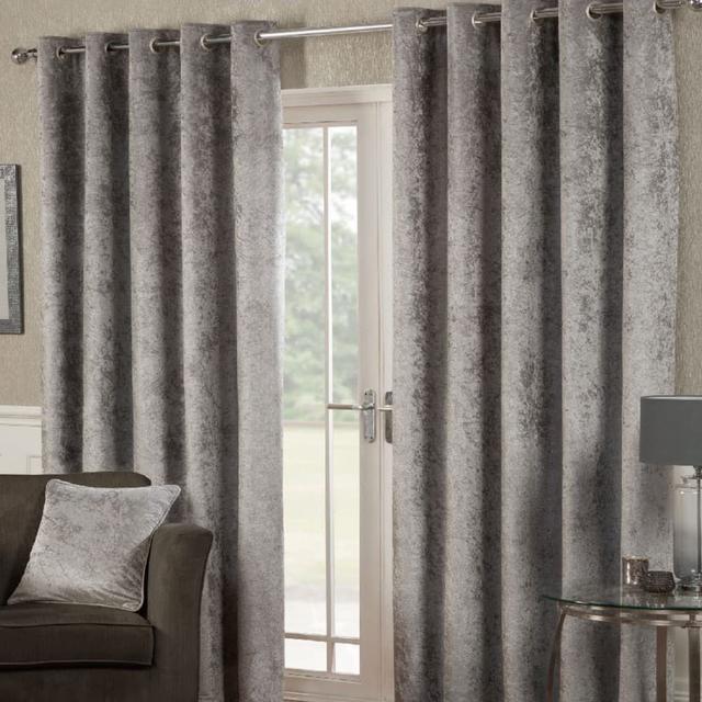 Eleanora Crushed Velvet Eyelet Panels Etta Avenue Colour: Silver, Panel Size: Width 167 x Drop 183 cm on Productcaster.