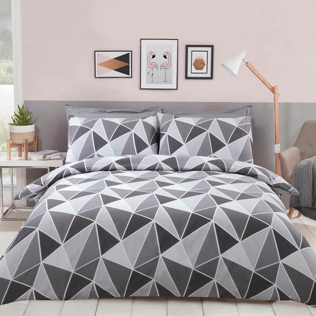 Hollye Polyester Geometric Shapes Duvet Cover Set with Pillowcases 17 Stories Colour: Grey, Size: King Duvet Cover on Productcaster.