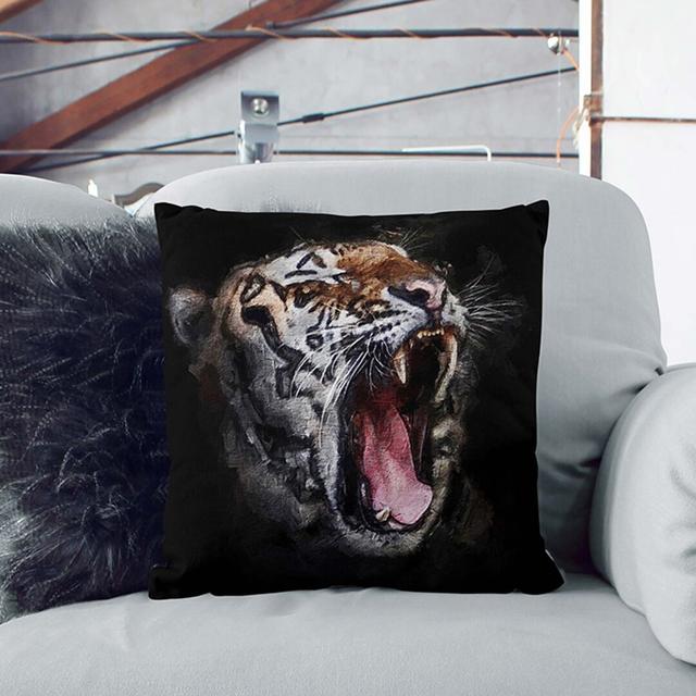 A Yawning Tiger Cushion with Filling East Urban Home Size: 55 x 55 cm on Productcaster.