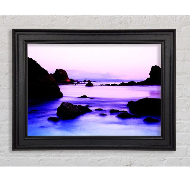 Lilac Blue Ocean Rocks Framed Print House of Hampton Size: 42cm H x 59.7cm W x 8cm D, Format: Black Framed Paper on Productcaster.