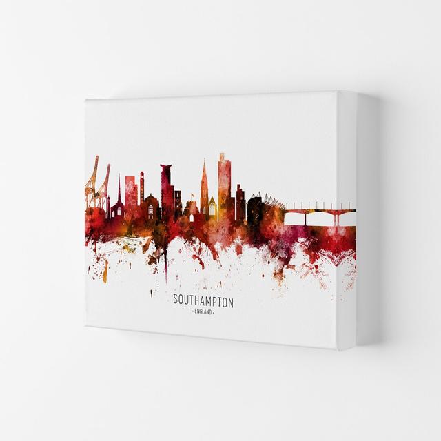 Southampton England Skyline Red City Name by Michael Tompsett - Graphic Art Ebern Designs Format: Wrapped Canvas, Size: 21cm H x 29.7cm W x 4cm D on Productcaster.