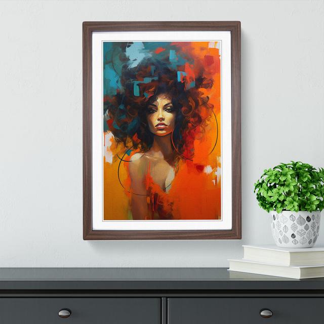 Woman With Curls Expressionism - Single Picture Frame Print on Wood Marlow Home Co. Format: Walnut, Size: 46cm H x 34cm W x 2cm D on Productcaster.