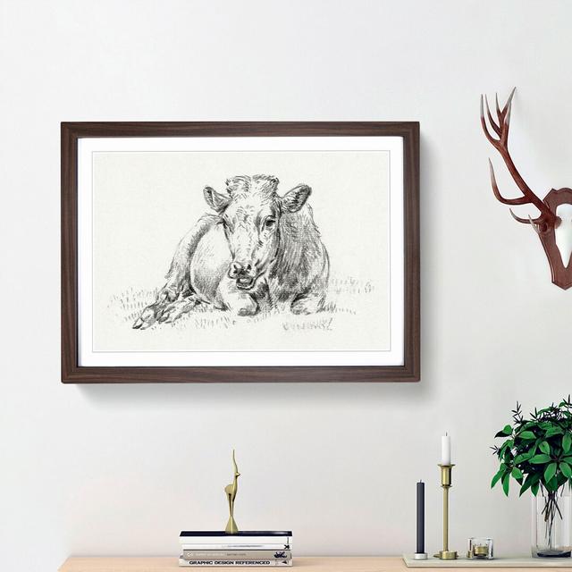 The Resting Cow by Jean Bernard - Picture Frame Drawing Print East Urban Home Frame Option: Walnut Framed, Size: 27cm H x 36cm W x 2cm D on Productcaster.