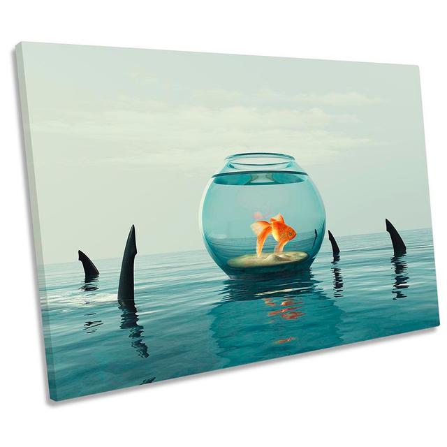 Goldfish Bowl Shark Fins - Wrapped Canvas Graphic Art House of Hampton Size: 61cm H x 91.4cm W x 4cm D on Productcaster.