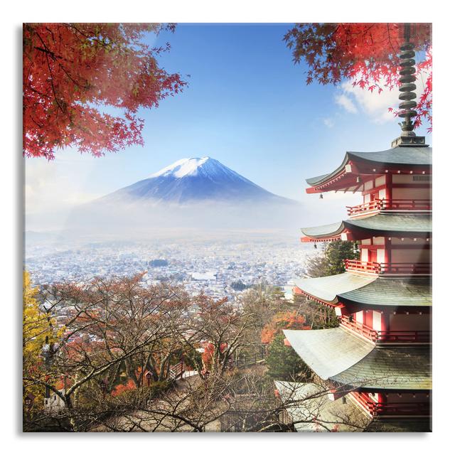 Japanese Temple In Autumn - No Frame Print on Glass Union Rustic Size: 80cm H x 80cm W x 0.4cm D on Productcaster.