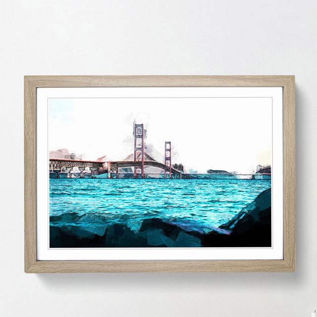 Mackinac Bridge in Michigan in Abstract - Picture Frame Graphic Art Print East Urban Home Frame Option: Oak, Size: 40cm H x 60cm W x 2cm D on Productcaster.