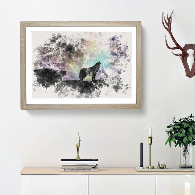 Howling Wolf with a Galaxy Forest - Picture Frame Painting Print East Urban Home Size: 62cm H x 87cm W x 2cm D, Frame Option: Oak Framed on Productcaster.