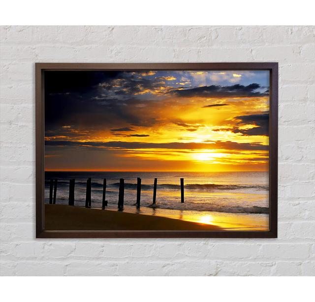 Yellow Sunrise Ocean - Single Picture Frame Art Prints on Canvas Bright Star Size: 84.1cm H x 118.9cm W on Productcaster.