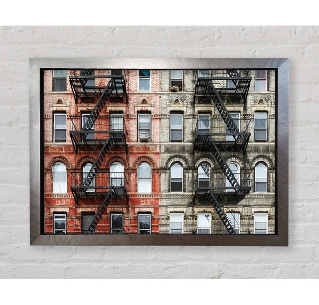 Fire Escape Appartment Blocks Framed Print Ophelia & Co. Size: 100cm H x 141.4cm W x 3.4cm D, Format: Black Framed Paper on Productcaster.