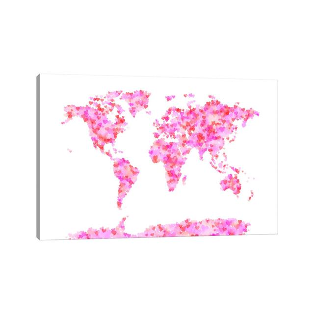 Love Hearts Map Of The World by Michael Tompsett - Wrapped Canvas Painting Breakwater Bay Size: 30.48cm H x 45.72cm W x 1.905cm D on Productcaster.