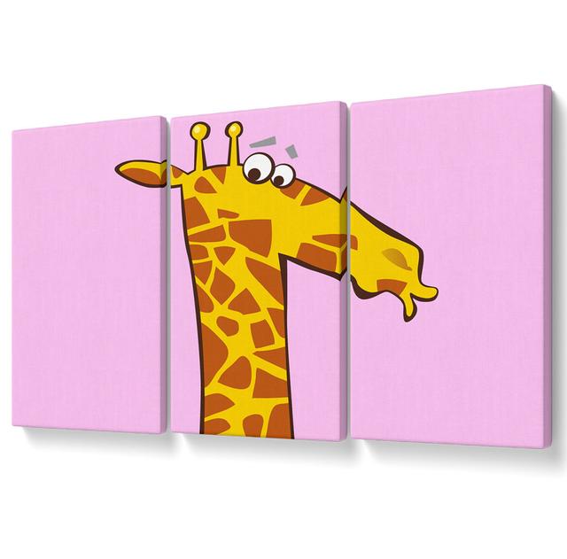 Funny Confused Zebra - 3 Piece Wrapped Canvas Graphic Art Bloomsbury Market Colour: Pink, Size: 101.6cm H x 203cm W on Productcaster.